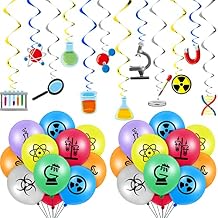66 Pieces Science Birthday Party Decorations 42 Pieces Science Themed Balloons Math Latex Balloons 24 Hanging Swirls Chemistry Laboratory Streamers Decorations for Lab School Classroom