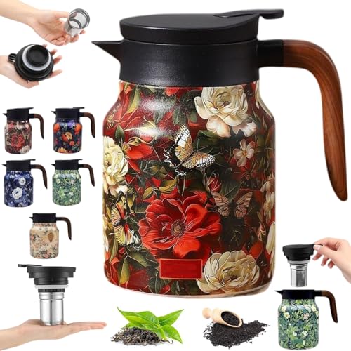 Vintage Floral Pattern Tea Pot, Colorful Patterns Tea Pot, Vintage Floral Pattern Tea-Built-In Infuser, Stainless Steel Thermal Carafe with Lid for Hot Drinks (B) by Generic - Used condition - US$18.61