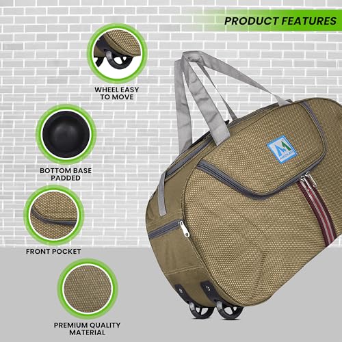 Image of M MEDLER Jerry Duffle Bag | Waterproof Strolley Duffle Bag | 2 Wheel Duffel Bag | Luggage Bag with Adjustable Strap (Beige)