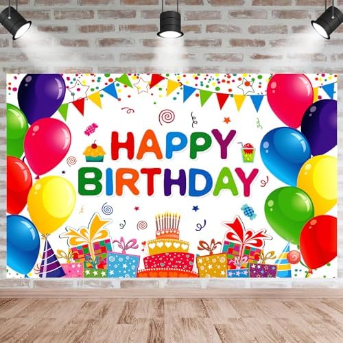 Happy Birthday Backdrop Banner for Girls Boys Colorful Balloons B...