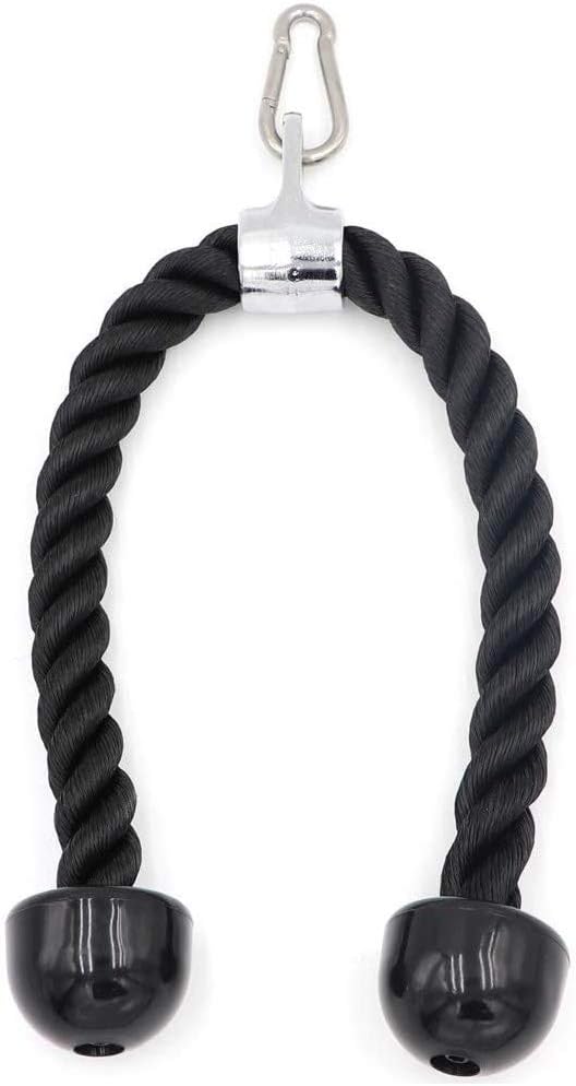 Strainho 27 inches Tricep Rope Heavy Duty Fitness Cable Attachment Pulldown Rope, Nylon Braided Rope with Solid Anti-Slip Rubber Ends and Stainless Stell Snap Hook
