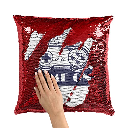 Coussin sequin paillettes rouge Game On style jeu vidéo rétro