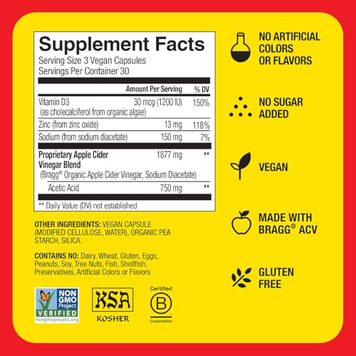 Bragg Apple Cider Vinegar Capsules with Vitamin D and Zinc - 90 Capsules - Supports The Immune System - Image 7
