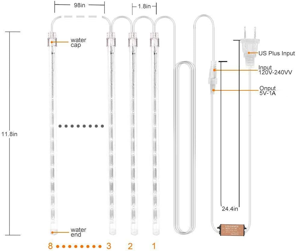 Black Friday - 50% OFF AKNMSOY LED Meteor Shower Lights,Falling Rain Drop Lights,Icicle Lights with Waterproof 11.8inch 8 Tubes SMD2835 192LEDs for Party Wedding Holiday Christmas Decoration