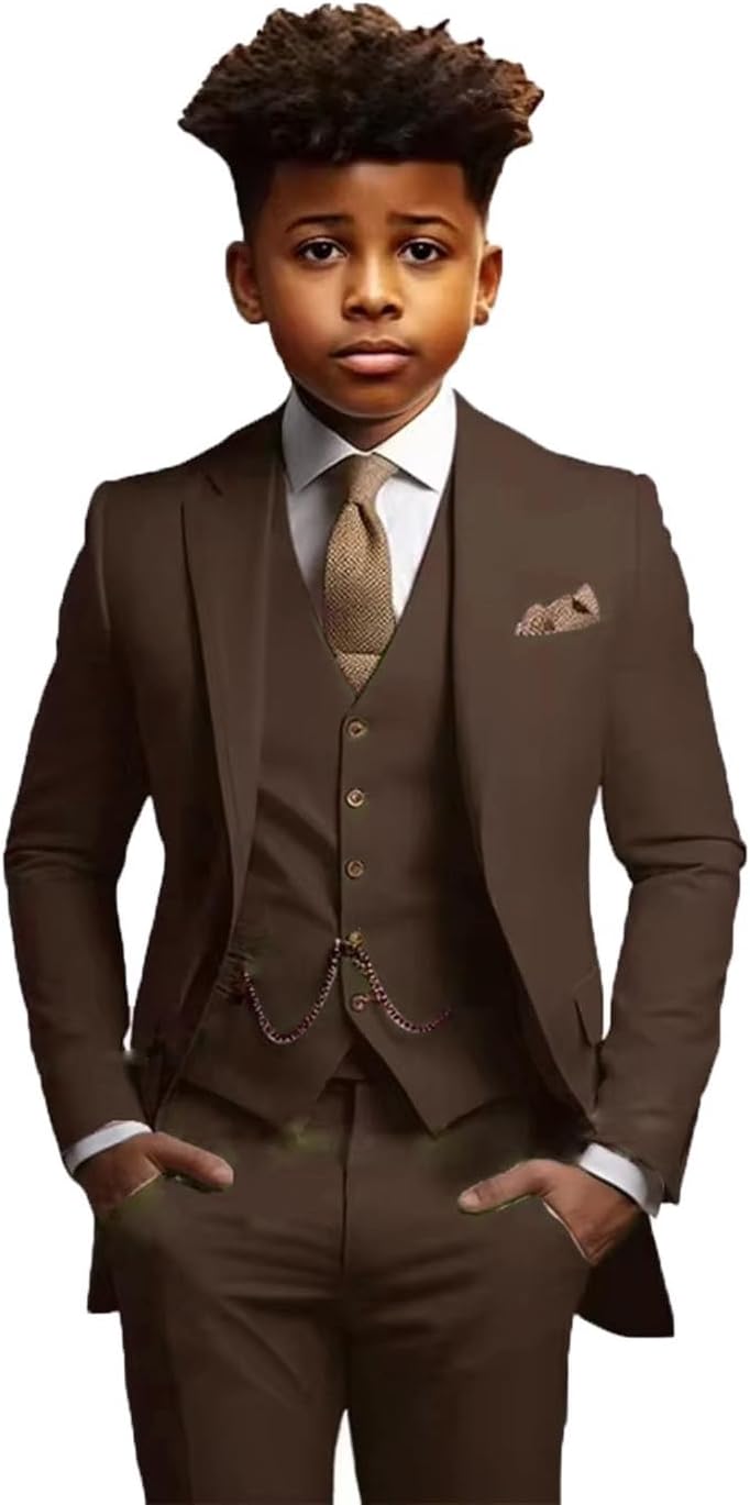 3 Pieces Boys Tuxedo Set Kids Formal Casual Elegante Jacket Vest Pants for Prom Wedding Party