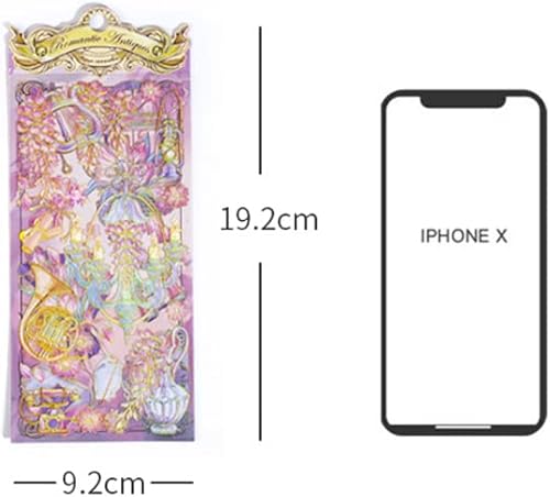 Miniatura 8 de RIVEENY Juego de calcomanías holográficas de papel de aluminio dorado calcomanías para diario de álbumes de recortes mariposa de flores impermeable