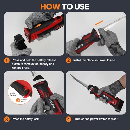 Miniatura 8 de Vloxo Cuchillo Electrico Cocina Inalámbrico Para Filetear Con 4 Cuchillas De Acero Inoxidable Cuchillos Cocina Eléctrico Recargable Con Bloqueo De Seguridad Cuchillos Carne Mango Antideslizante