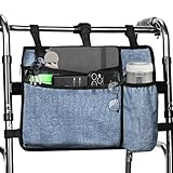 Dark Blue Walker Storage Bag with Cup Holder - Foldable Water Resistant Large Capacity Basket, Armrest Accessories for Folding Walkers Rollators Seniors Elderly Handicap
