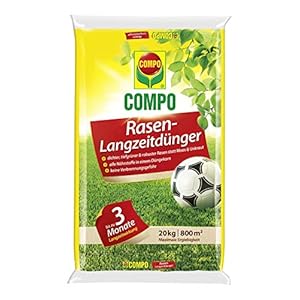 COMPO Rasen-Langzeitdünger, 3 Monate Langzeitwirkung, Feingranulat, 20 kg, 800 m²