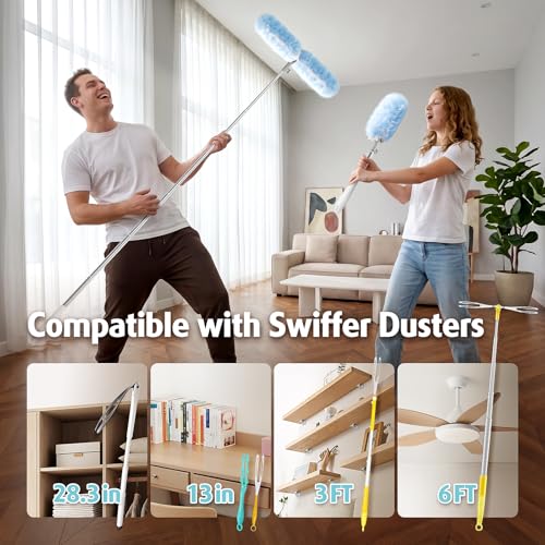 Image of 6ft Extendable Duster Handle with 40 Refills, Compatible with Swiffer Duster, Disposable Microfiber Dusting Pads for Home Cleaning, Ceiling, Fan, Window, Hard-to-Reach Areas