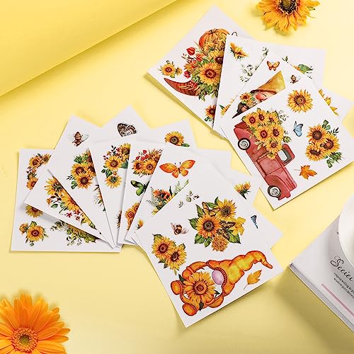 Image of 12 Sheets Sunflower Rub on Transfer Flower Decor Transfer Stickers Spring Fall Holiday Rub on Decals for Christmas Wood Furniture and Craft Journal Envelope Scrapbooking, 5.9 x 5.9 Inch
