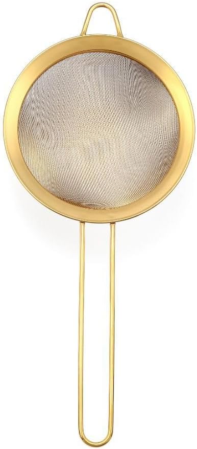 Miniatura 4 de Colador de malla de acero inoxidable, colador de té fino con coladores de mango largo, tamiz de malla para cócteles, café, harinas de comida (oro