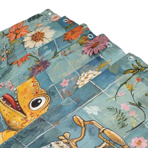 Rideau de douche dinosaure en polyester imperméable 168x183 cm avec crochets