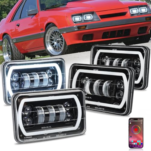 ZJUSDO 4x6 Led Headlights with Multi Function Halo Music Mode