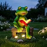Goodeco Solar Frog Garden Statue - Frog on a Chair and Reading a Book with LED Lights for Patio Yard Lawn Ornament Balcony, Birthday Gifts for Women Mom & Housewarming Ideas (Green)