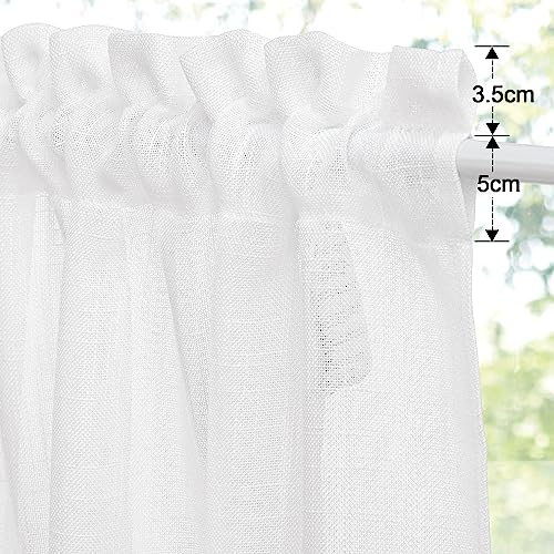Miniatura 3 de Pony Dance Visillos Cortas Para Ventanas Cortina Blanca 90x45cm Cortina Cocina Ventana Cortinas Translucidas Cortina Con Aspecto De Lino, 1 Pieza, Blanco