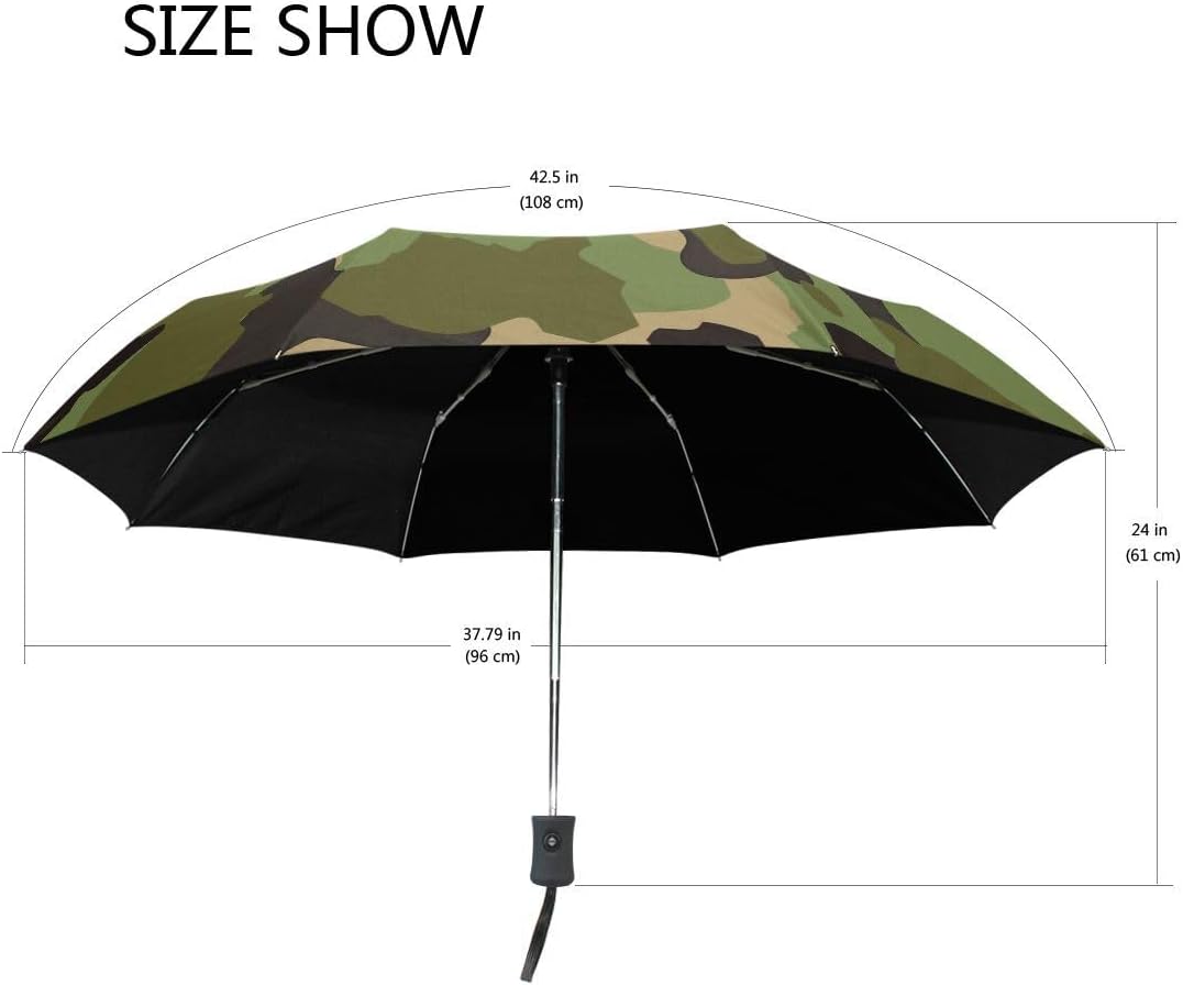 ALAZA Green Camouflage Travel Umbrella Auto Open Windproof Waterproof Folding Umbrella Compact Canopy Easy Carrying Gift for Personal