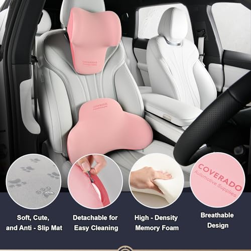 Image of Coverado Lumbar Support and Headrest Pillow for Car, Memory Foam Ergonomic Head Neck Support Pillow for Driving Seat, Back Support and Pain Relief, Seat Cushion for Car, Driver, Office