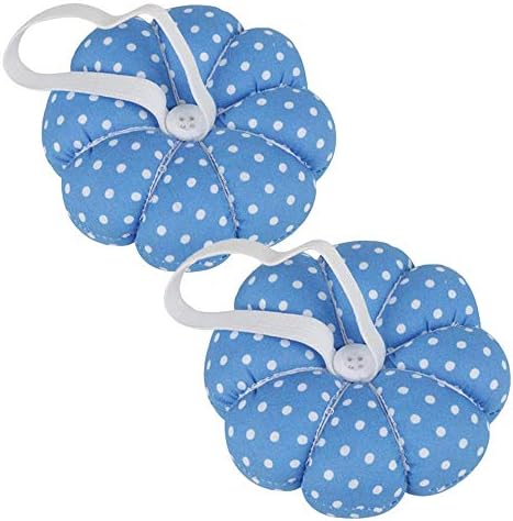 Wrist Pin Cushion Wearable Pumpkin Shape Sewing Pin Cushion for Needlework Sewing (Blue)