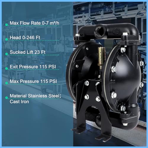 Air-Operated Double Diaphragm Pump For Environmental Protection Drainage Construction Petroleum Chemical Pharmaceutical Electric Power (Black, 1 Inlet Outlet) by FAHKNS - Image 4