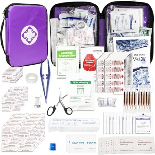 Small-Campact First-Aid Kit-Refill Supplies-Basic Emergency-Essentials - 300PCS Home Essentials Emergency Accident Kits for Businesses Workplace Outside Travel Purple 1st Aid