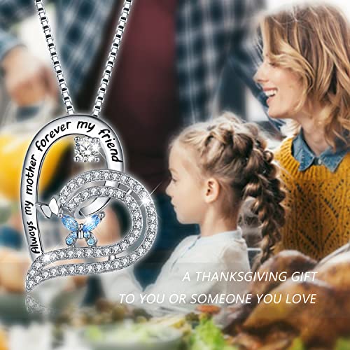 Muatogiml Mothers Birthday Gifts 925 Sterling Silver Always My Mother Forever My Friend Butterfly Love Heart Pendant Necklace Mom Daughter Jewelry For Mom Nana Grandma, White, Mpn-160 #TOP4