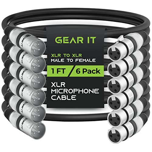 Gearit Xlr To Xlr Microphone Cable (1 Feet, 6 Pack) Xlr Male To Female Mic Cable 3-Pin Balanced Shielded Xlr Cable For Mic Mixer, Recording Studio, Podcast - Black, 1Ft, 6 Pack #TOP6