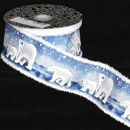 Blue and White Polar Bear Wired Craft Ribbon 2.5" x 20 Yards