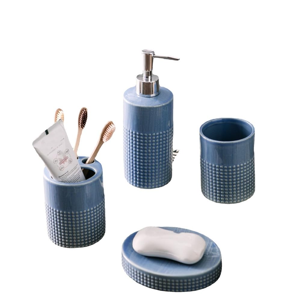 Bouteille lotion et tasse brosse à dents : set accessoires de salle de bain 5 pièces