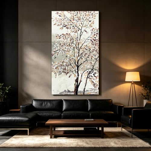 Image of Yelash Autumn Tree Canvas Wall Art, 24 x 48 Large Partial Hand Painted Painting Textured Fall Leaves, Abstract Landscape Artwork Wall Decor for Living Room Bedroom Entrance