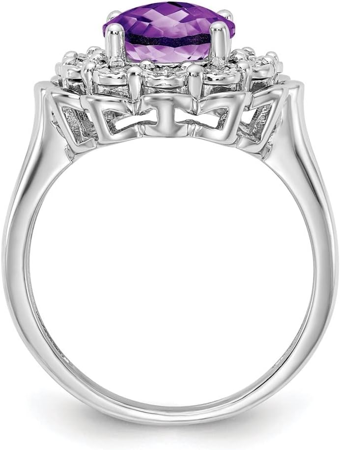 Diamond2Deal Sterling Silver Diamond and Amethyst Engagement Ring Size 8