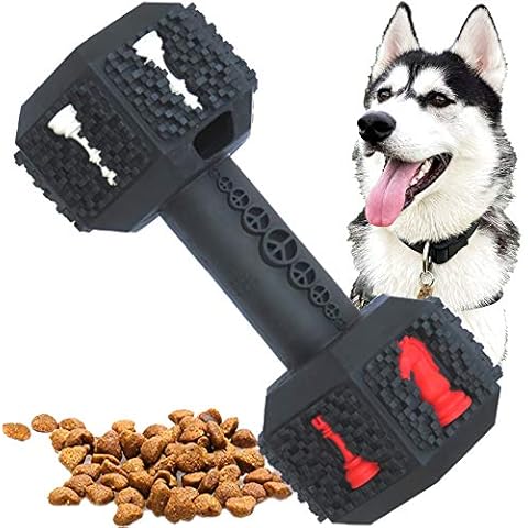 Pet-Fun® Large Dumbbell - Durable Rubber treat dispenser boredom puzzle toy, Tough&Flexi Teething Cleaning Chew, Long Lasting Feeder for Medium/Large Dog/Puppy Average Chewers(Black) Cover