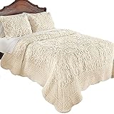 Collections Etc Elegant Ultra-Soft Faux Fur Plush Quilt Bedding with Scalloped Edges and Scroll and Lattice Patterns, Ivory, Full/Queen