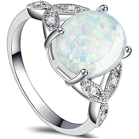 925 Sterling Silver Oval Shaped Created Fire Opal Wedding Engagement Promise Anniversary Ring (Silver White, Y) Cover