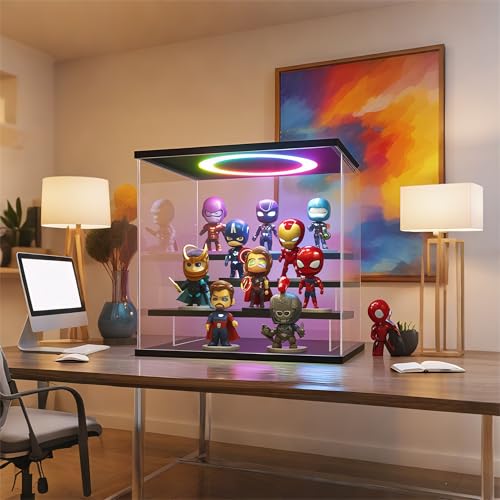 LANSCOERY RGB Lighted Acrylic Display Case – 4 Tier Black Showcase with Color Changing LED, Dustproof Organizer Box for Funko Pop, Mini Figures, Collectibles, 11.8x8.9x11inch by LANSCOERY - Image 8