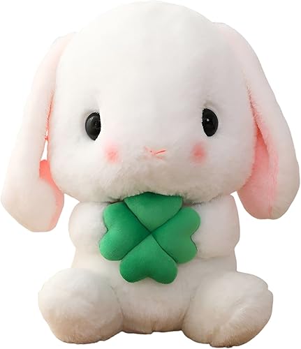 HOUPU Juguete suave Conejo con orejas de lope sentado, conejo blanco de Pascua con zanahoria, suave, encantador, realista, de orejas largas