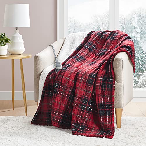 Mp2 Kids Heated Blanket Electric Throw,Plush Sherpa Small Throws For Lap W/ 3 Heating Levels & 2 Hours Auto Shut Off For Adults, Ul Certified Emf Safe,Machine Washable - 50"X 60", Red/Black Plaid #TOP26