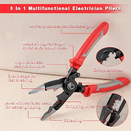 Leontool 6 In 1 Multifunctional Electrician Pliers 8 Inch Heavy Duty Long Nose Pliers With Wire Stripper Crimper Cutter Needle Nose Pliers For Electrical Wiring Work Industrial Or Household #TOP1