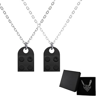 Brick Necklace Set for Couples, Brick Heart Necklace Set for Boyfriend Girlfriend, Bricks Assembled Pendant Necklace Matching Heart Necklace Valentines Day Friendship Jewelry Gift for BFF Him Her