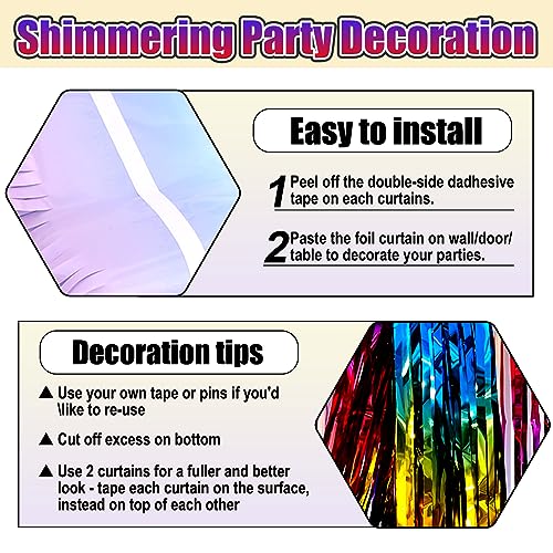 Image of 6 Pack Rainbow Foil Fringe Curtain Backdrop, 3.28Ft x 8.2Ft Metallic Tinsel Foil Fringe Streamer Curtains for Photo Booth, Christmas Day, Thanksgiving, Wedding, New Year Party Decorations