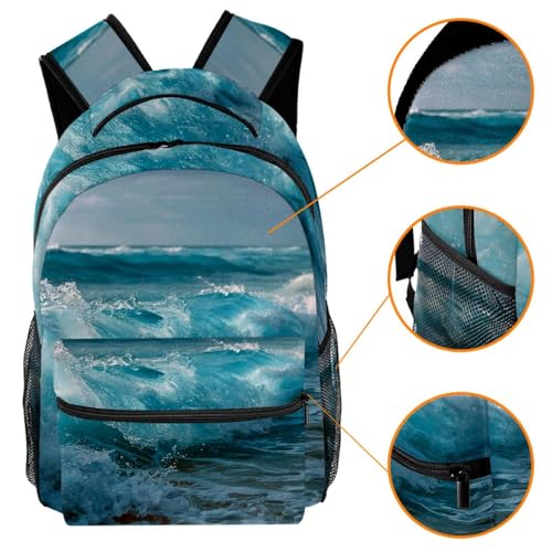 Sea Ocean Waves Student Bags Travel Backpacks for Boys Girls 29.4x20x40cm11.5x8x16 in2