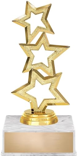 Crown Awards 7" Star Three Star Trophy On White Base