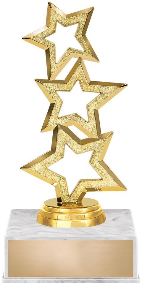 Crown Awards7" Star Three Star Trophy On White Base