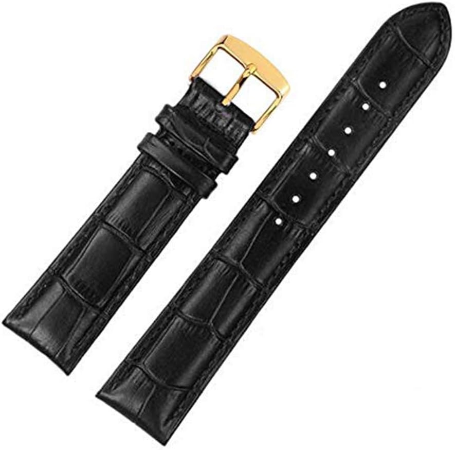 22mm Genuine Leather Watch Band Strap Fits VALJOUX CHRONO AUTOMATIC Black Yellow Buckle