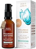 Hyaluronsäure Serum mit Vitamin C und Q10, hochdosiert mit geprüftem 5-fach Anti-Aging-Komplex, Dermaroller geeignet, Basis für Make-up, zertifizierte vegane BIO Naturkosmetik von Marie Jardin