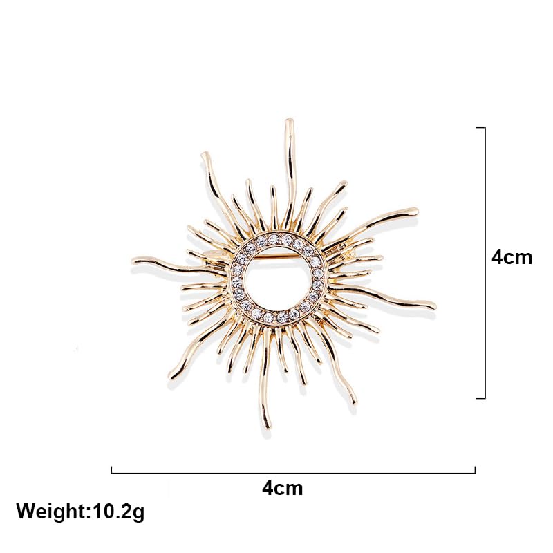 Image of Gold-Tone Sun Brooch Pin Vintage Round Sun flower Broach for Shirt Decorations Wedding Bouquets Jewelry