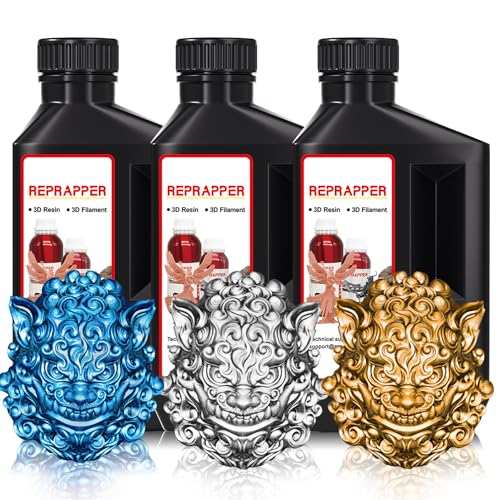Image of RepRapper 3D Printer Resin, 405nm Fast UV-Curing Color Change 1kg Standard Pack, Photopolymer 3D Printing Resin with Metallic Shine for LCD Printer, Blue /Brass /Silver 3 * 1000g
