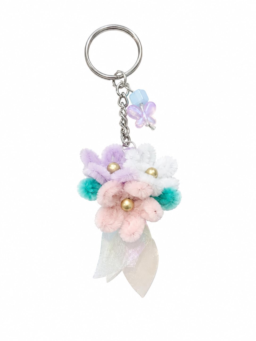 Pipe Cleaner Bouquet Keychain with Charm(RANDOM COLOURS)-image-29