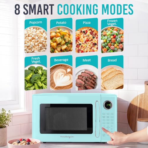 Image of Nostalgia Retro Microwave Oven - 1.1 Cu Ft, 1000-Watt Countertop Size with Glass Turntable, Child Safety Lock, 8 Auto-Cook Programs, Digital Clock - Aqua