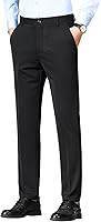 Mylldey Men's Wrinkle-Free Stretch Dress Pants - Regular Fit Flat Front Business Casual Slacks with 4-Way Comfort